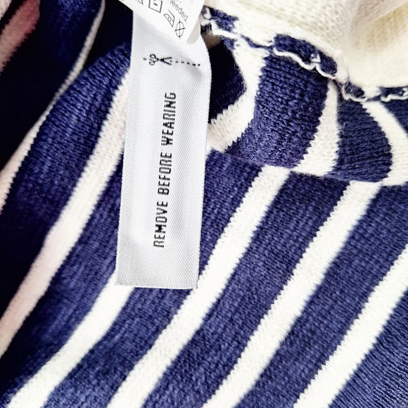 Madewell Small Striped Cropped Boatneck Shoulder Zipper Cotton Wool Sweater - Picture 12 of 14